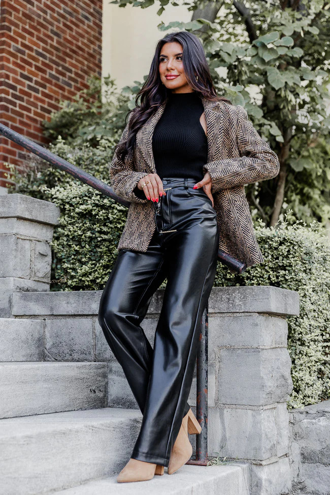 Come Back To Me Brown And Black Herringbone Textured Blazer | Pink Lily