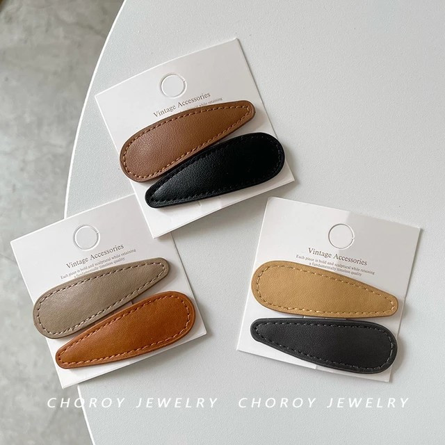 2pcs Waterdrop Pu Leather Hairpins Bb Clips For Women Vintage Hair Accessories Wholesale - Hair C... | AliExpress (US)