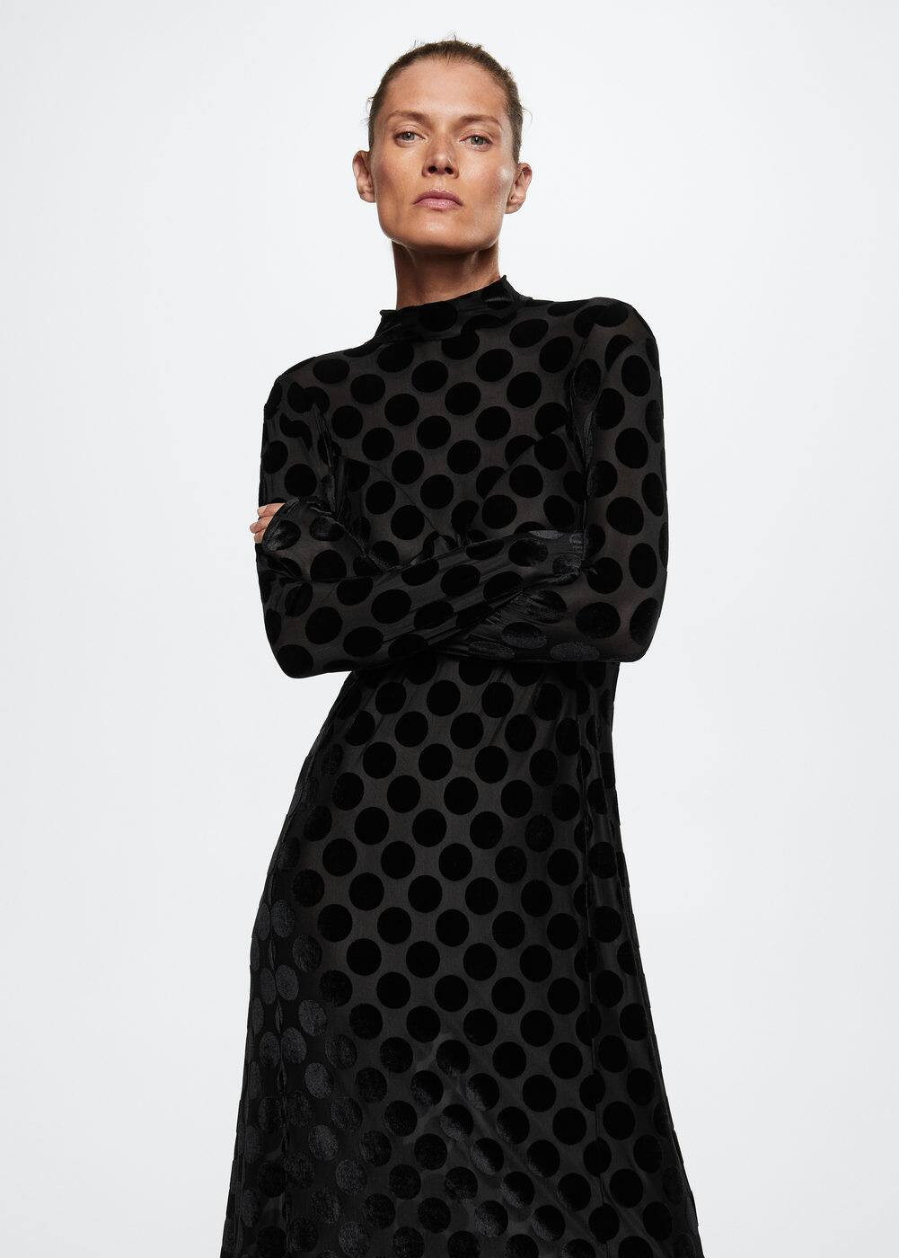 Polka-dot turtleneck dress -  Women | Mango United Kingdom | MANGO (UK)