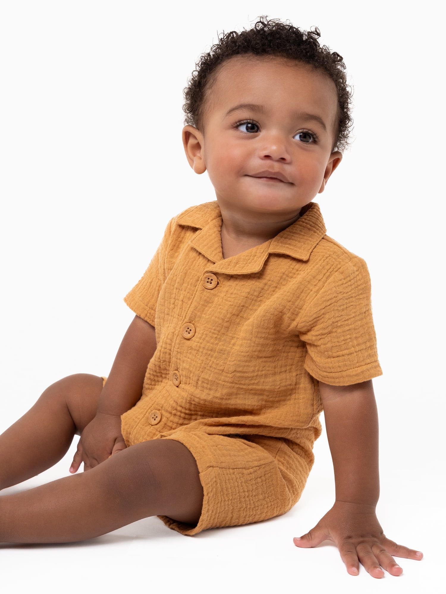 Modern Moments by Gerber Baby Boy Short Sleeve Collared Romper, Sizes 0/3 Months - 24 Months | Walmart (US)