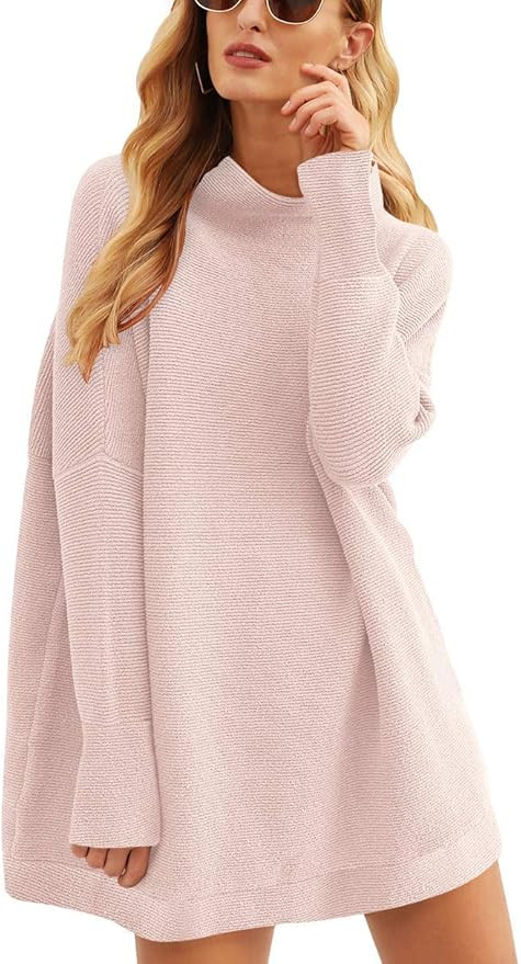 Prinbara Women's Long Sleeve Mock Neck Sweater Loose Fitting Knit Pullover Tops Slouchy Tunic | Amazon (US)