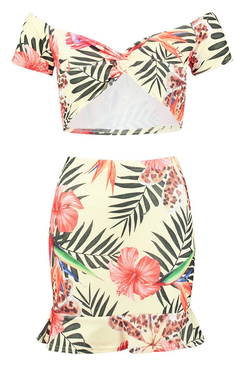 Tropical Print Twist Top & Ruffle Skirt Co-Ord | Boohoo.com (US & CA)