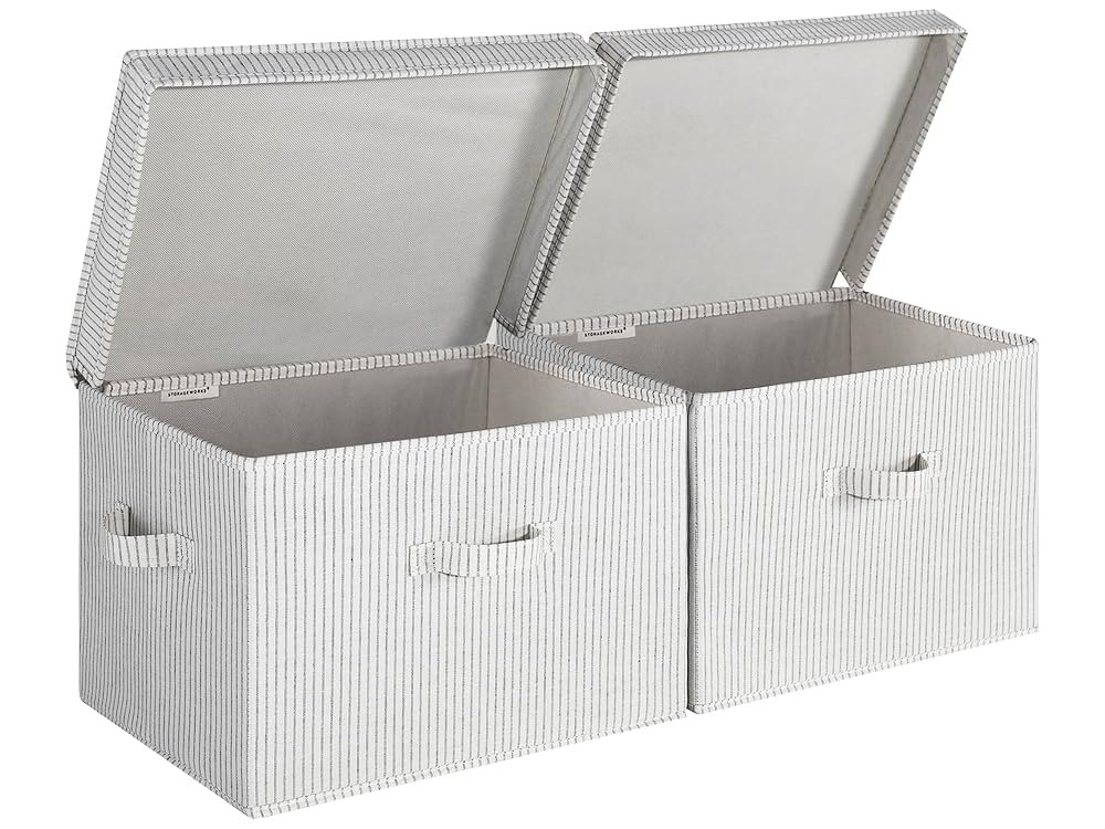 StorageWorks Fabric Storage Bins with Lid, Decorative Storage Boxes for Shelves, Stackable Closet... | Amazon (US)