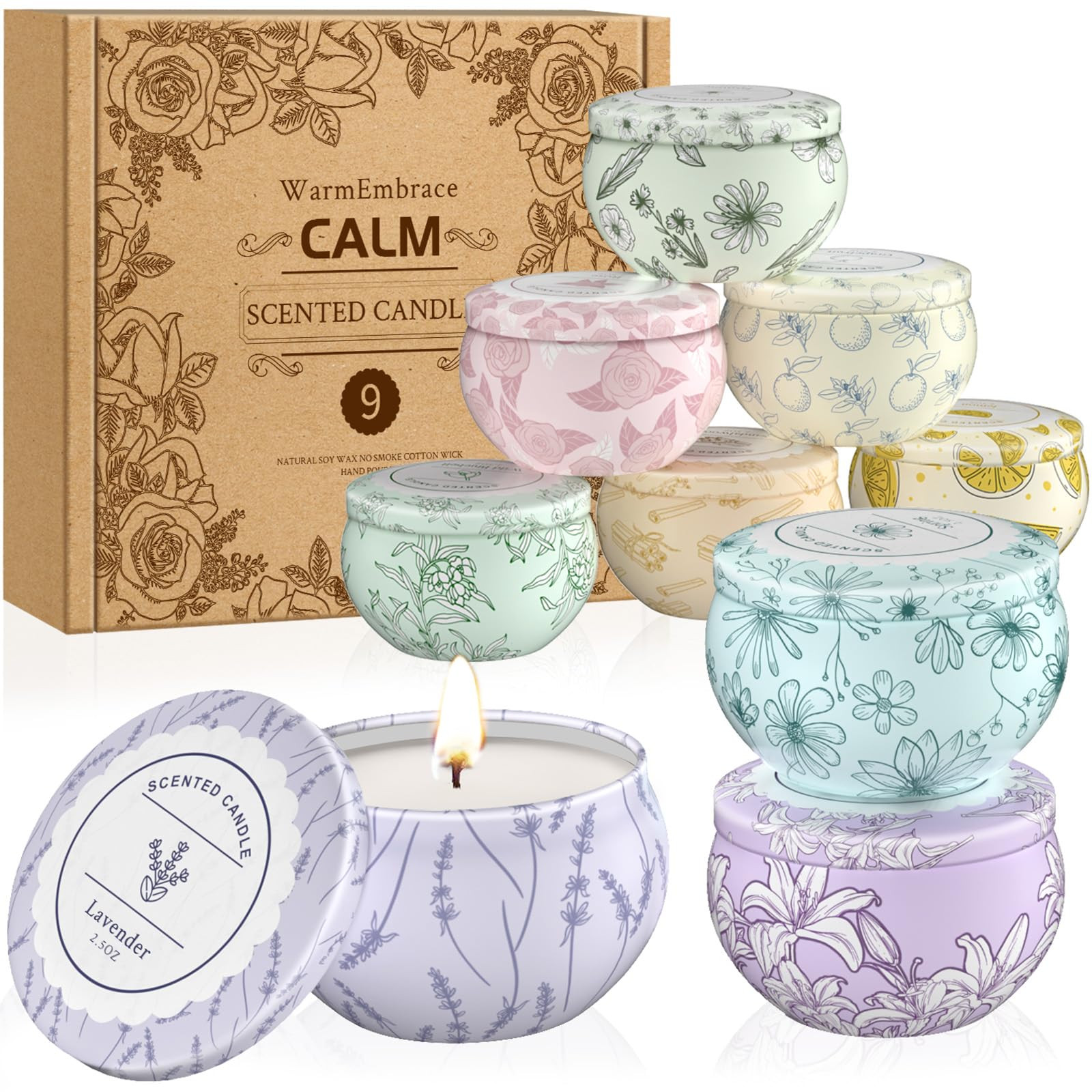 WarmEmbrace Scented Candles, Candle Set of 9, Long-Lasting Candles for Women, Candle Present Set ... | Amazon (US)