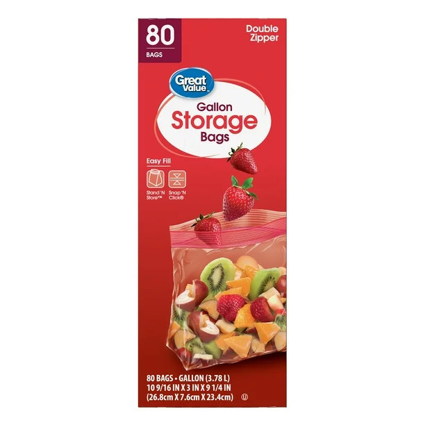 Great Value Fresh Seal Double Zipper Storage Bags, Gallon, 80 Count | Walmart (US)