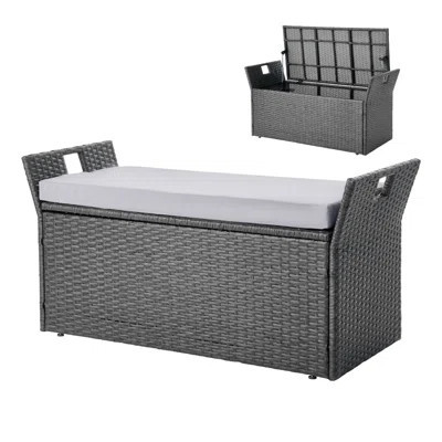 Outdoor Storage Bench, 2-Person PE Rattan Storage Bench, 40 Gal Deck Box With Cushion And Side Handle, Supports Up To 400 Lbs, Weatherproof Outdoor Se | Wayfair North America