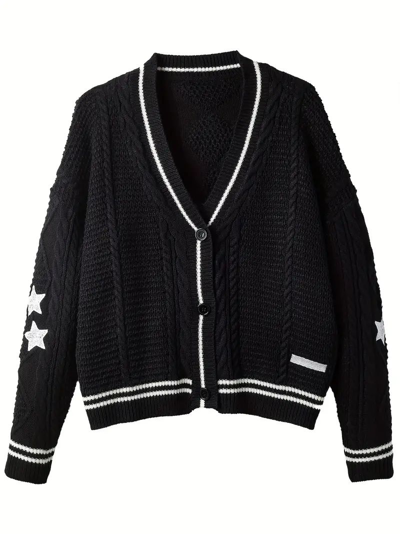 Star Pattern Contrast Side Cardigan, Casual Long Sleeve Cardigan For Fall & Winter, Women's Cloth... | Temu Affiliate Program