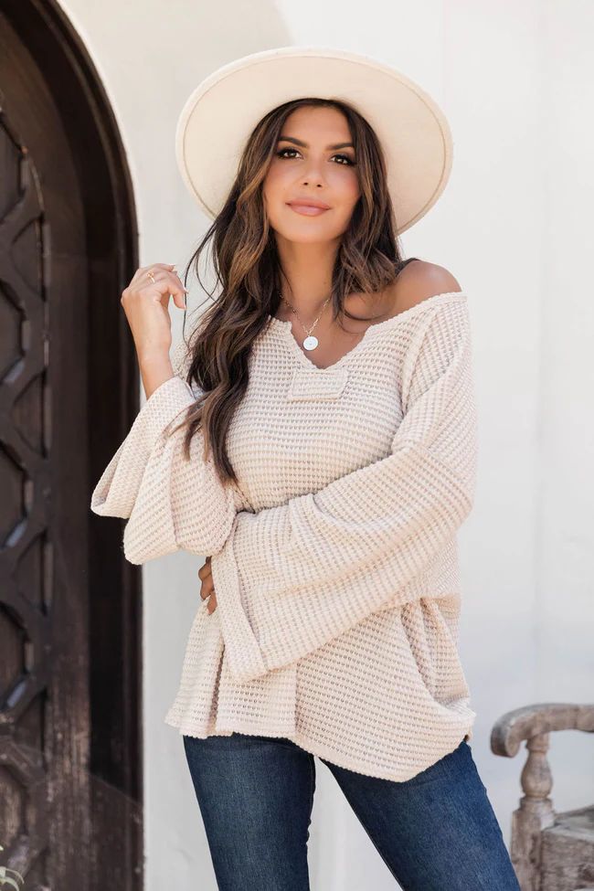 Sweet Enough Oatmeal Knitted Pullover | Pink Lily