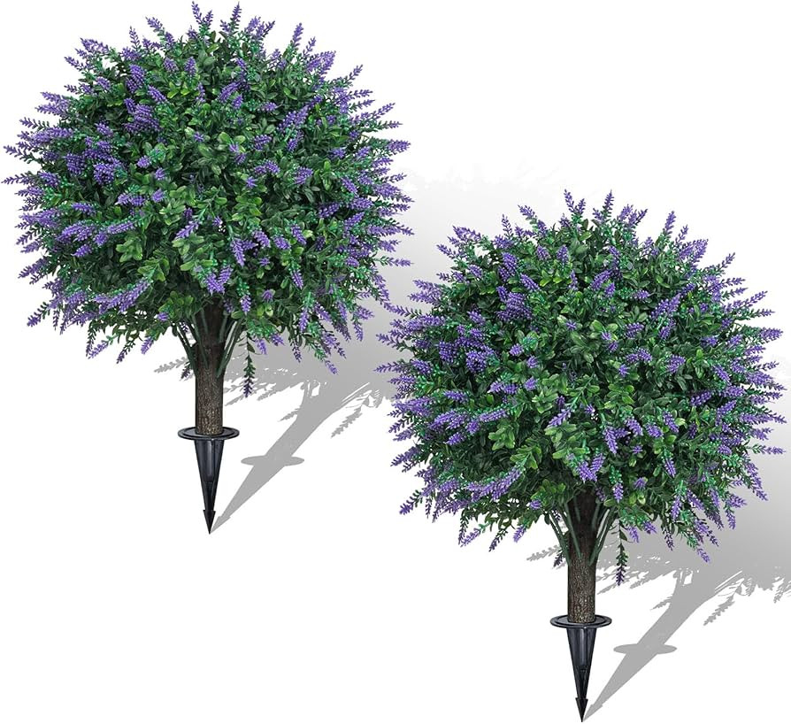 Set of 2 Artificial Lavender Boxwood Topiary Ball Bush for Outdoor with Ground Spike 22", UV Resi... | Amazon (US)