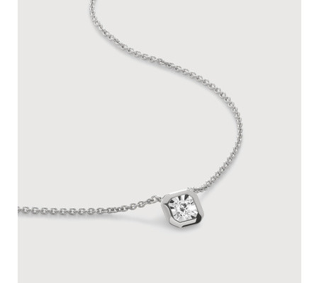 Lab Grown Diamond Solitaire Asscher Chain Necklace Adjustable 41-46cm/16-18' | Monica Vinader (Global)