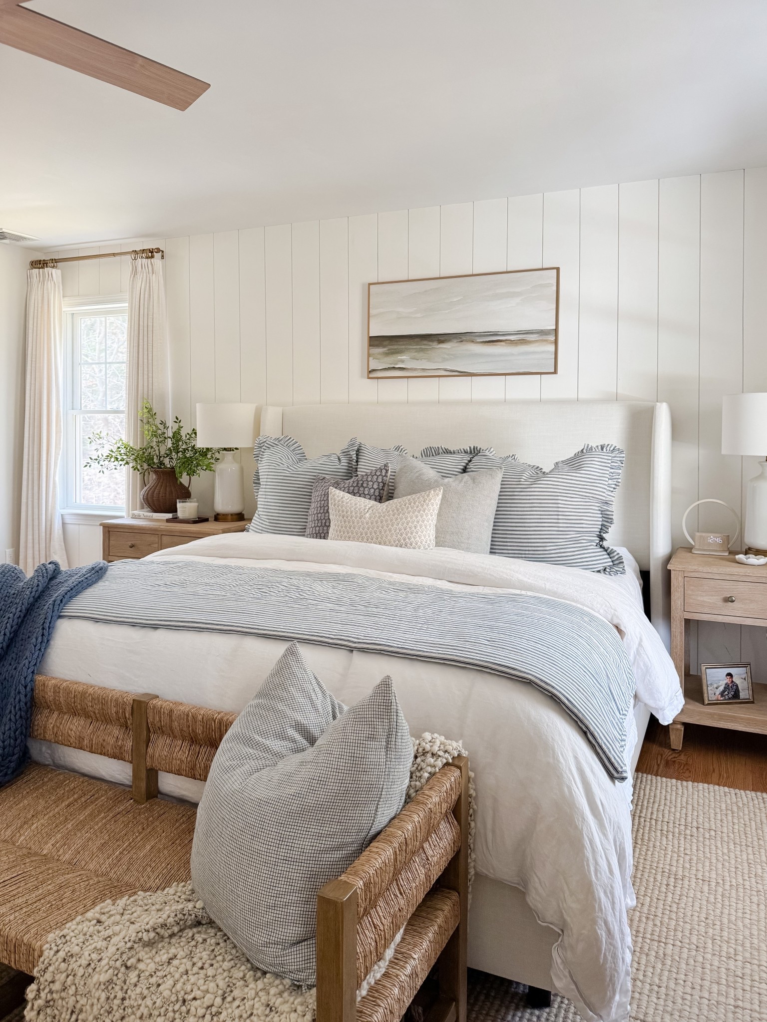 A cozy and welcoming coastal Wayfair bedroom 🤍 This bedding has the prettiest striped  pattern—and it’s such a great price point! It comes in several color options and washes well. Our Tilly bed is also on sale!! 

#LTKHome