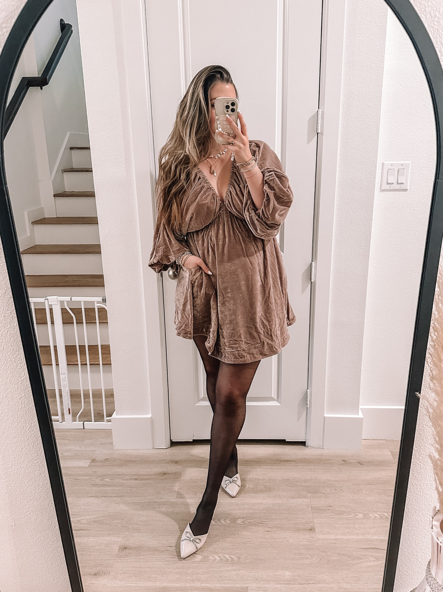 Free people sale - holiday outfit for tall & midsize girls! velvet dress + tights + flats, tts L and tts 9  

#LTKstyletip #LTKmidsize #LTKHoliday