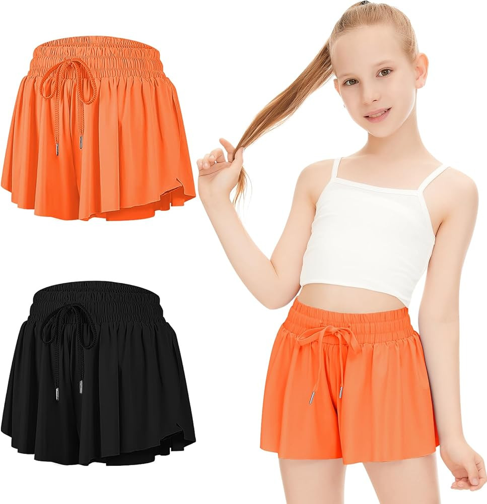 Girls Flowy Shorts Butterfly Shorts for Kids with Pocket 2-in-1 Athletic Shorts Running Shorts fo... | Amazon (US)
