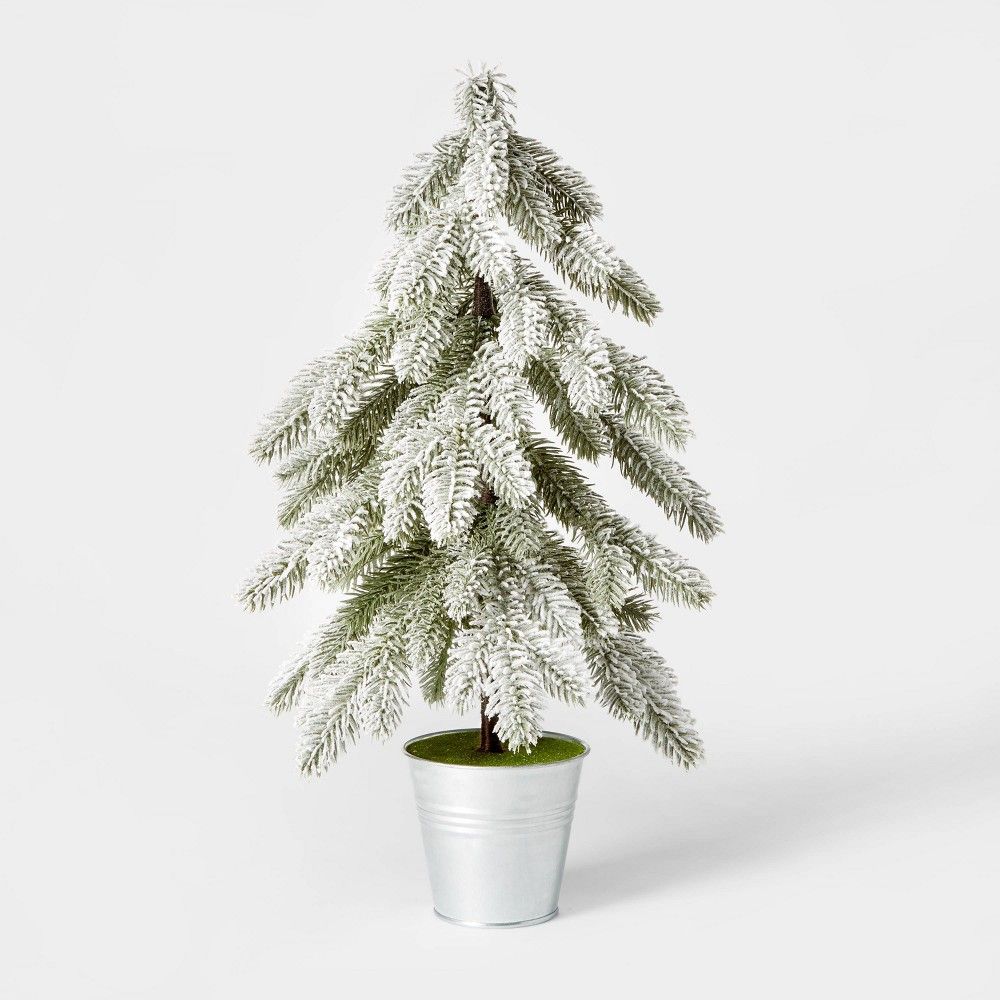 Large Flocked Christmas Tree in Galvanized Bucket Decorative Figurine Silver - Wondershop™ | Target