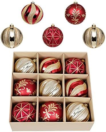 Valery Madelyn 9ct 100mm Luxury Red and Gold Christmas Ball Ornaments, Shatterproof Christmas Tre... | Amazon (US)