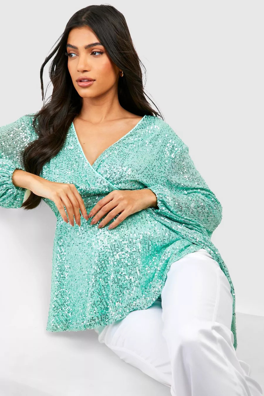 Maternity Sequin Wrap Smock Top | Boohoo.com (NL)