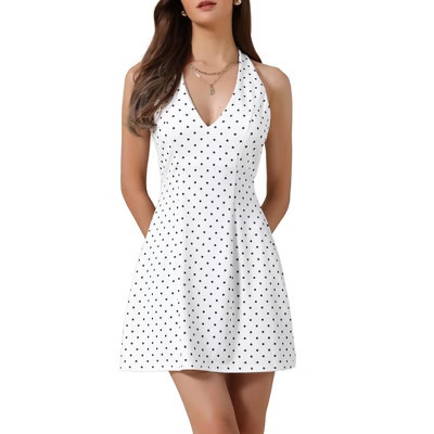 INSPIRE CHIC Women's Polka Dots Halter Neck Sleeveless Elegant Casual A-Line Mini Dresses Medium White | Target