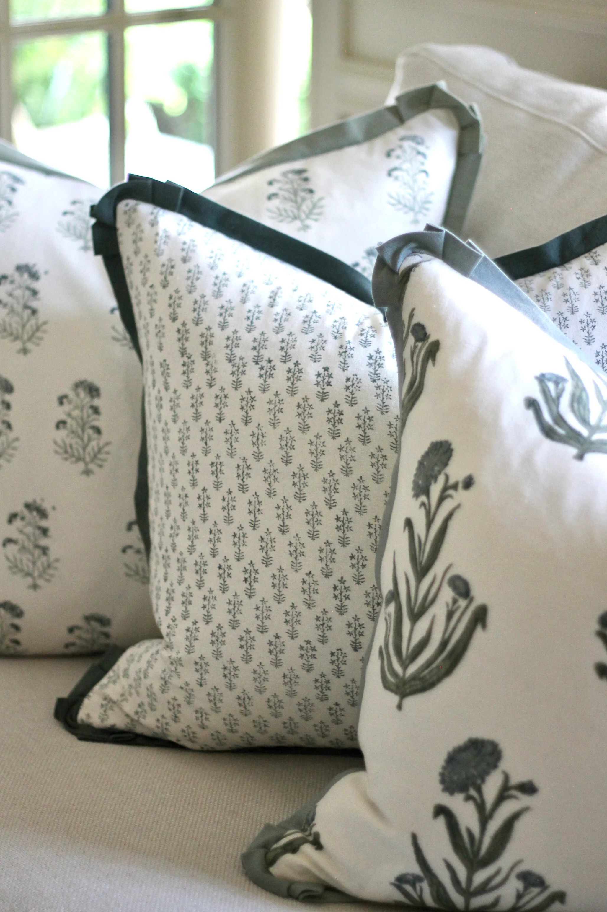 Emma in Deep Green Pillow Covers | Green Trim | JSH Home Essentials