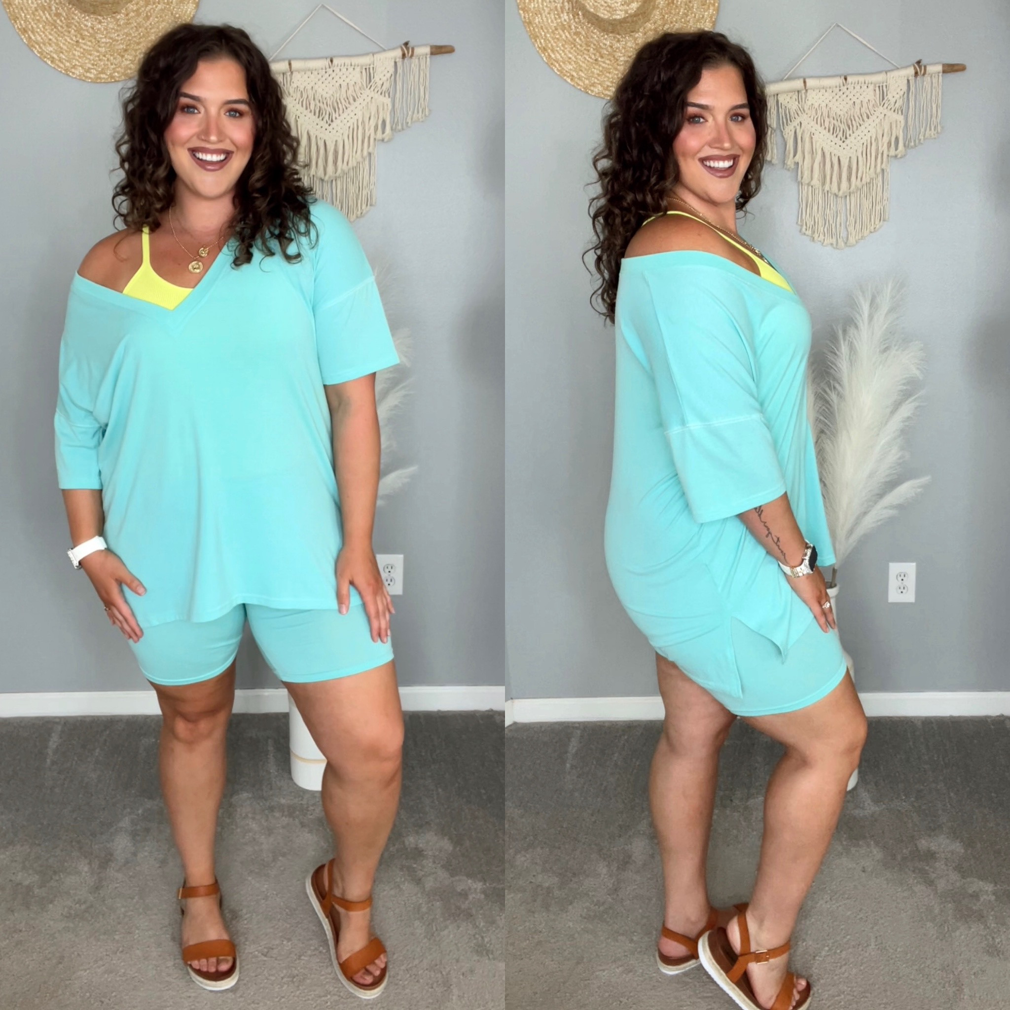 Midsize casual matching biker shorts set 🩵🌿✨ 
Set: XL 
Tank: XL-XXL 
#midsizeoutfits #ootd #casualoutfits #styleinspo #matchingset #traveloutfit #lounge #bikershorts #tanktop #summerstyle #sandals 

#LTKtravel #LTKstyletip #LTKmidsize