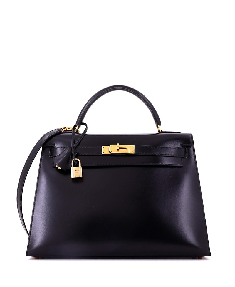 Pre-Owned HERMES Kelly 32 Handbag Black Box Calf with Gold Hardware | Bloomingdale's (US)