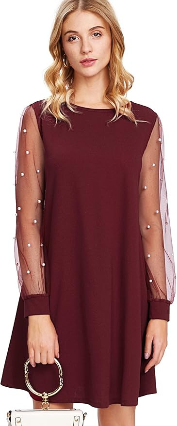 DIDK Women's Mesh Long Sleeve Pullover Tunic Dress | Amazon (US)