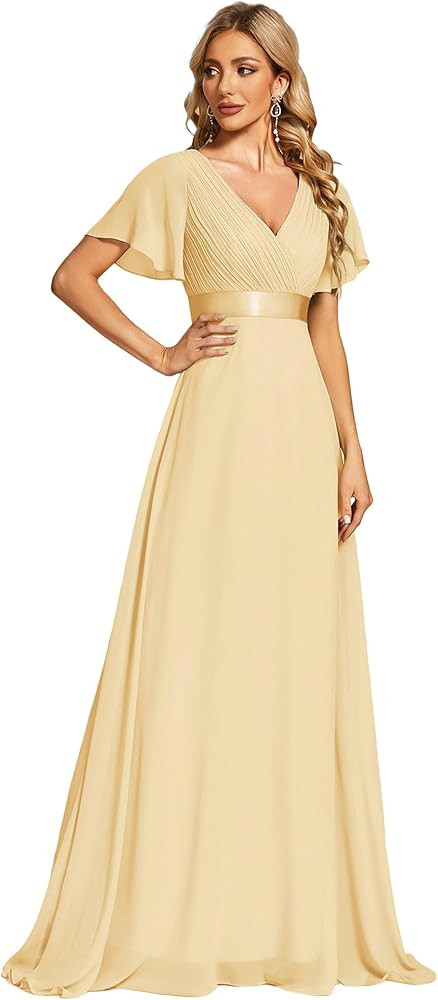 Ever-Pretty Women's Summer Short Sleeve Chiffon Empire Waist Floor Length Formal Bridesmaid Dress... | Amazon (US)