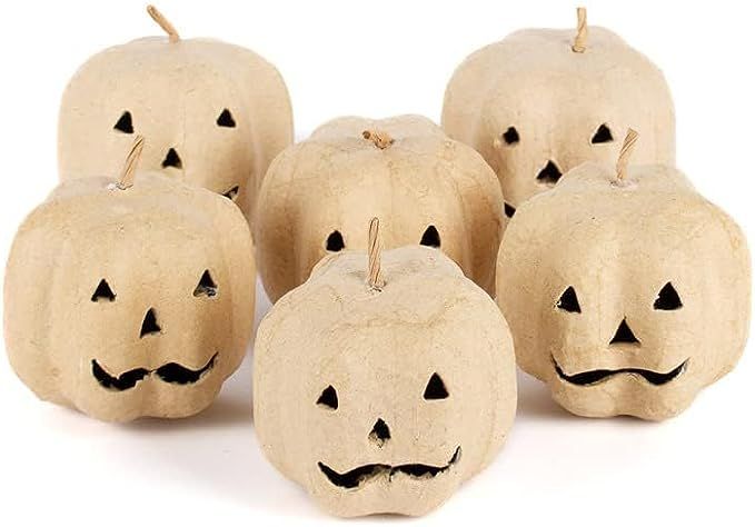 Factory Direct Craft Pack of 6 Paper Mache Jack O' Lantern Pumpkins - Small Papier Mache Carved F... | Amazon (US)