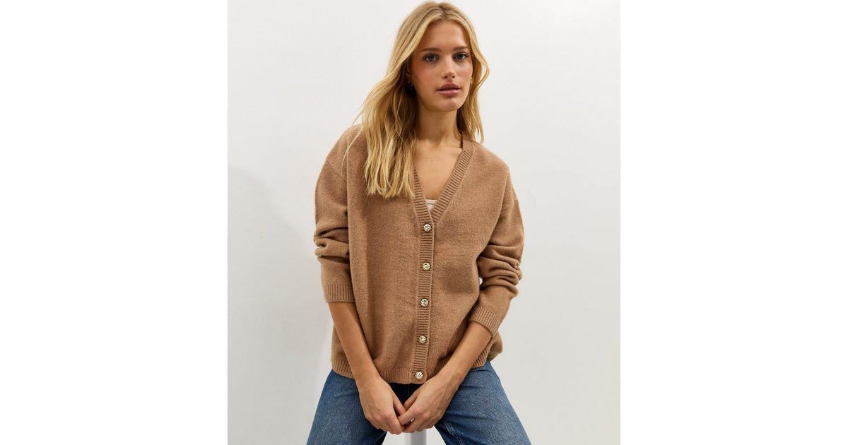 Camel V-Neck Boyfriend Cardigan | New Look | New Look (UK)