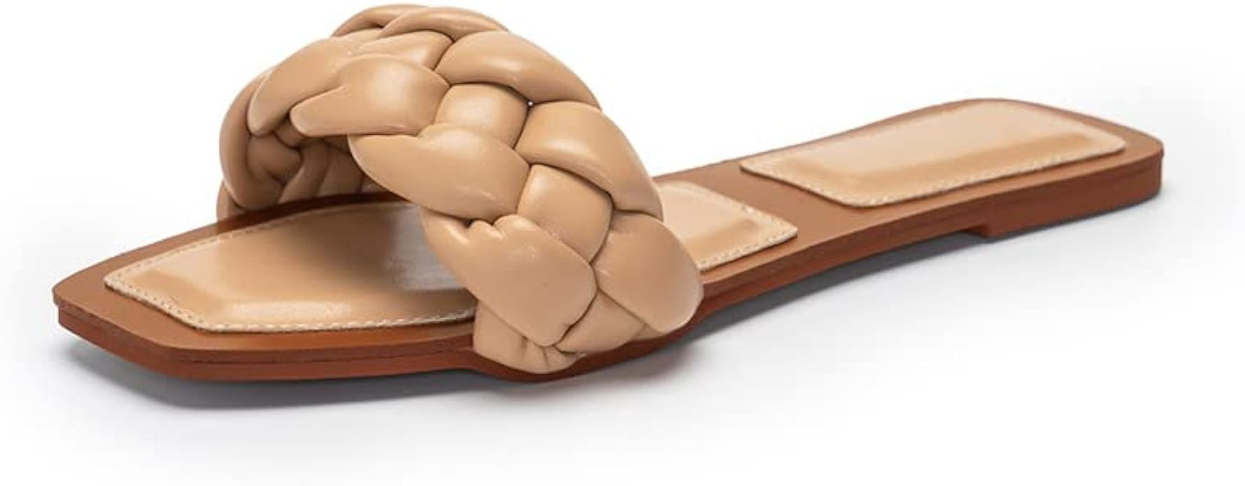 Womens Square Open Toe Flat Sandals Slip On Mule Slides Braided Strap Slipper | Amazon (US)