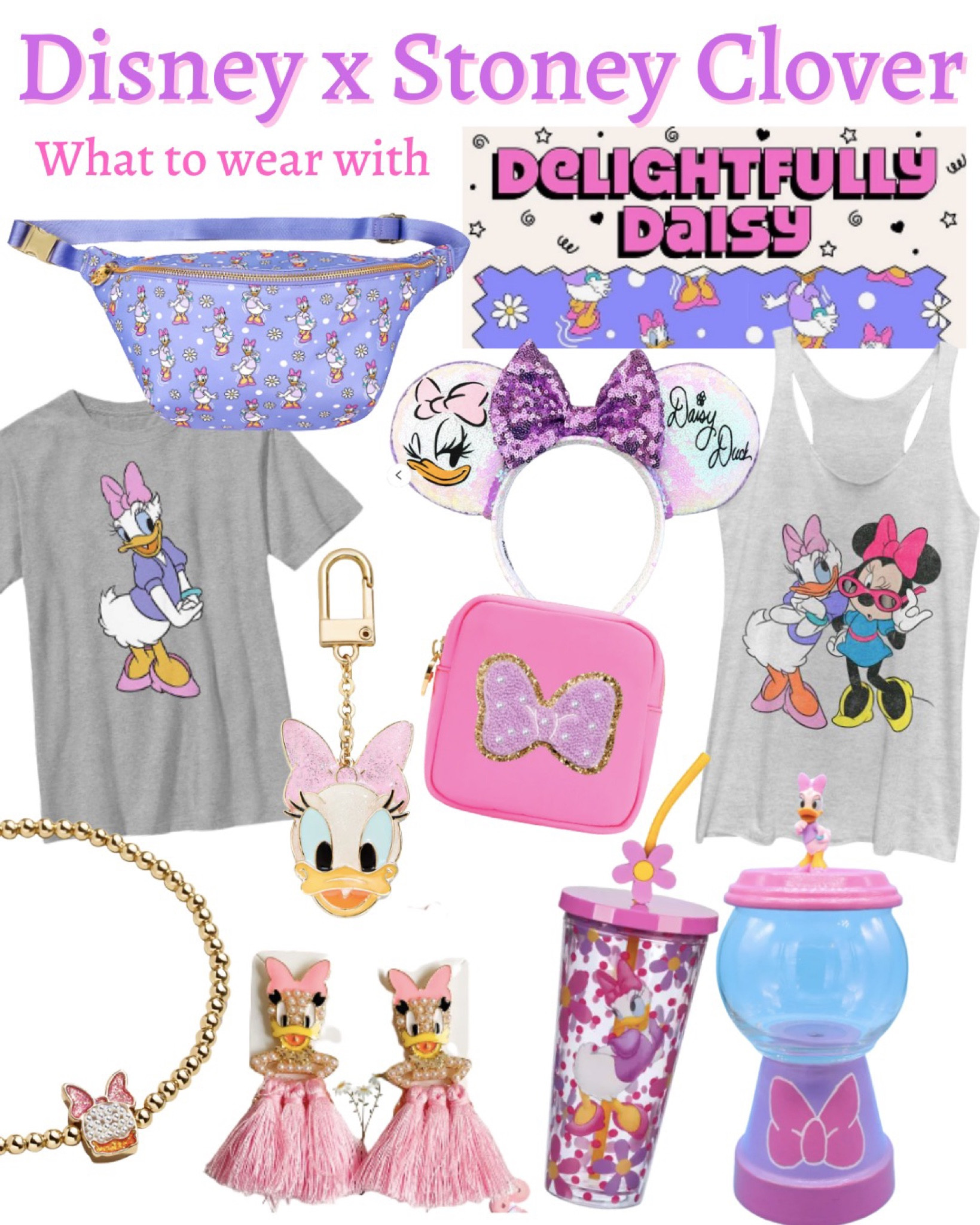 Stoney Clover x Disney Mickey & Friends 💜 Daisy Duck print 🎀 Disney outfit, Disney vacation outfit, girly style, Minnie Mouse ears, beaded bracelet, bag charm, tumbler, fanny pack, belt bag 

#LTKtravel #LTKfamily #LTKFind