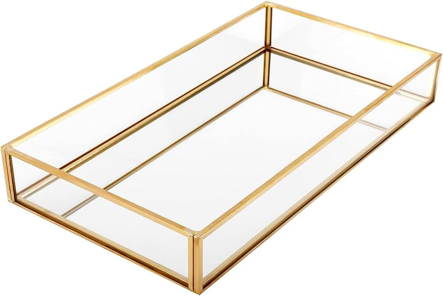 HighFree Rectangle Gold Mirror Tray, Decorative Glass Mirrored Vanity Tray for Perfume, Cosmetics... | Amazon (US)