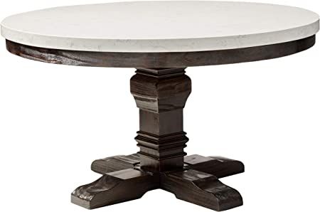 ACME Nolan Dining Table w/Pedestal - - White Marble & Salvage Dark Oak | Amazon (US)