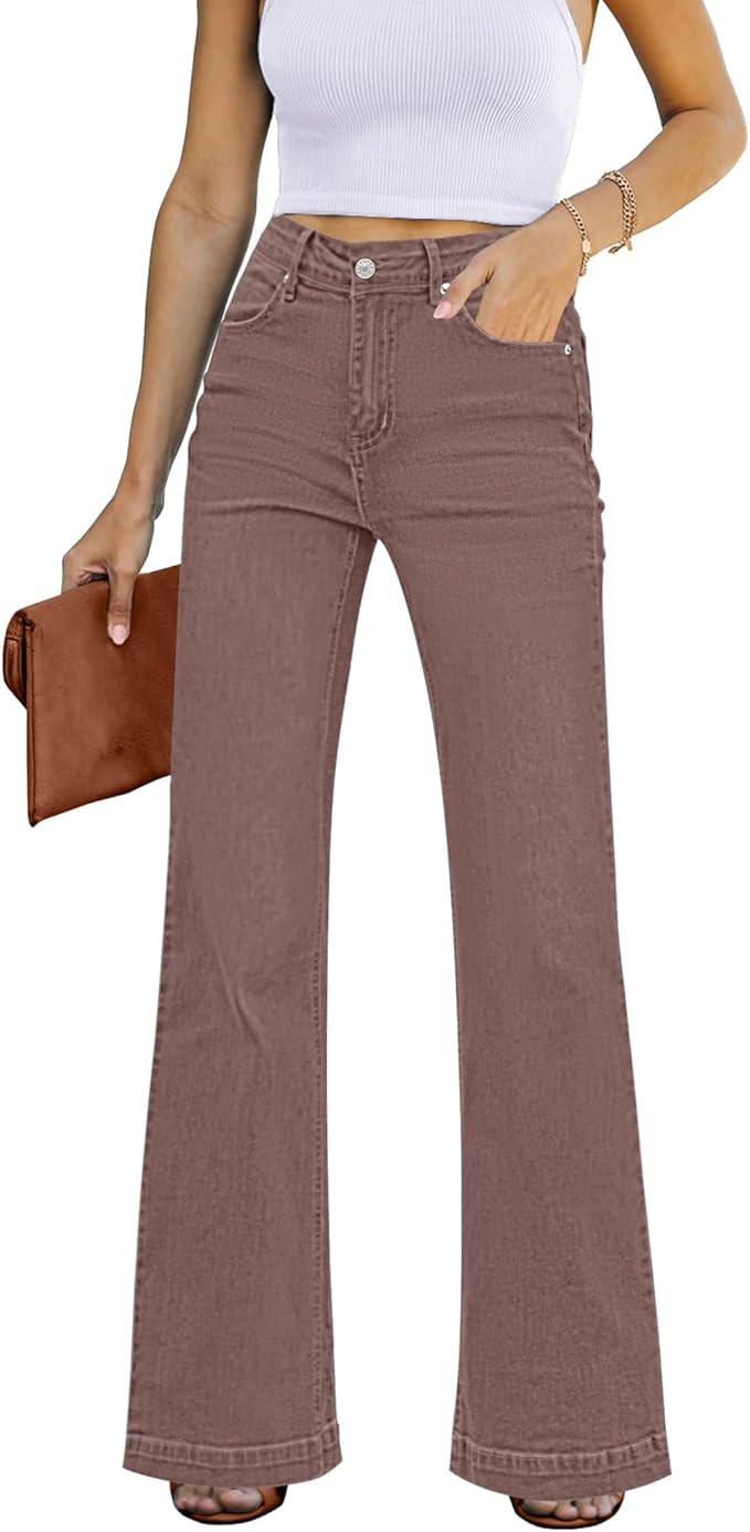 GRAPENT Womens Flare Jeans High Waisted Wide Leg Baggy Jean for Women Stretch Denim Pants | Amazon (US)