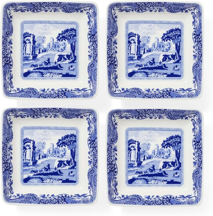 Spode Blue Italian Square Sauce Dishes - Set of 4, 3-Inch Porcelain Mini Serving Bowls with Intri... | Amazon (US)