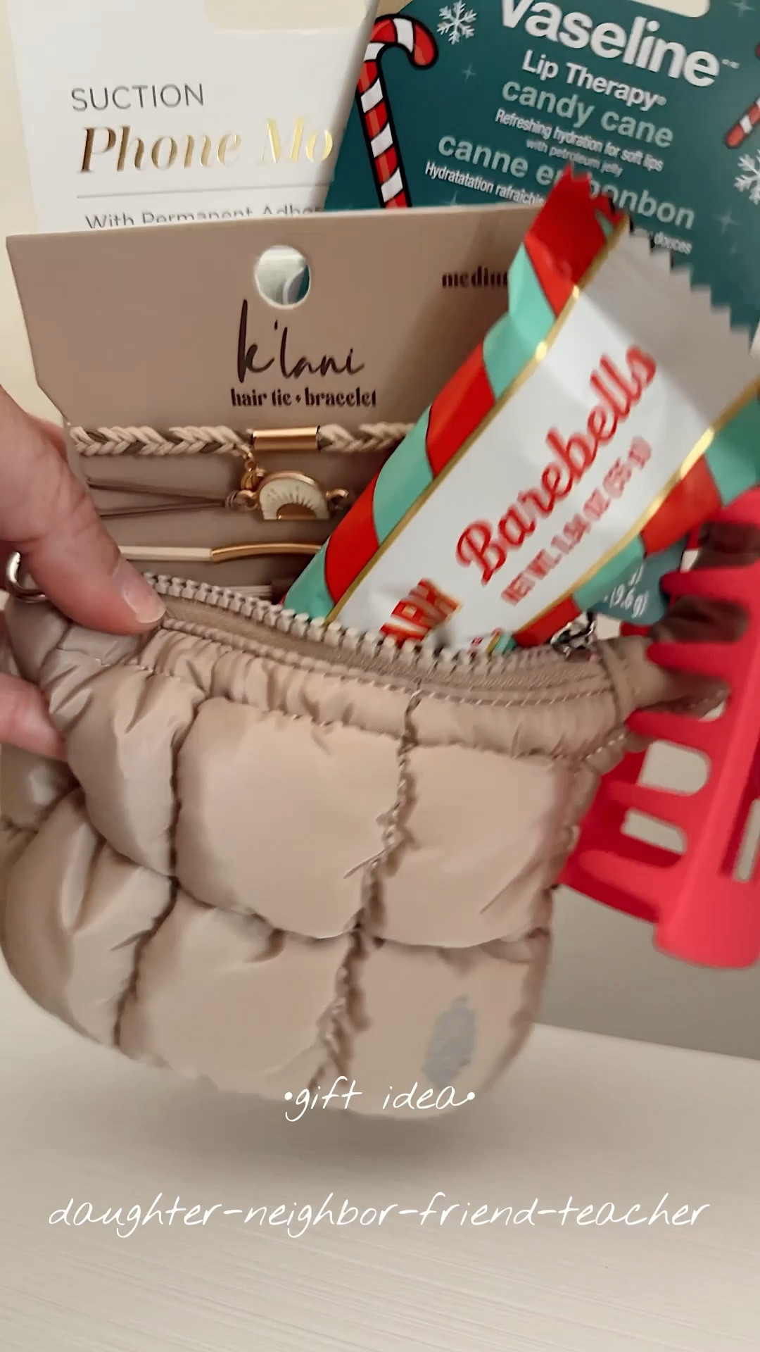 This is a fun one! MINI brrrr bags❄️
These little key chain bags are all the rage! Fill em and make a bunch! A hit for all! Change colors out for more luxe! 🎁
What’s inside:
Bag
Protein bar (we are obsessed with these!)
Claw clip 
Bracelet hair ties 
Case mate phone mount 
Lip gloss (take out of package) 

Change up color way for a more luxe feel! 🎁🍾 add a gift card or whatever you wish! 

#LTKHoliday #LTKSeasonal #LTKGiftGuide