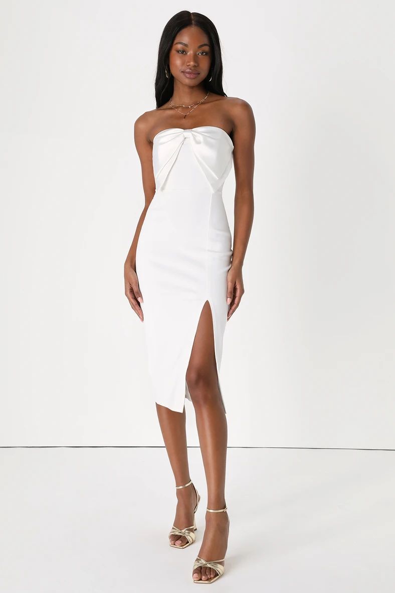 Bring the Poise White Strapless Bow Midi Dress | Lulus (US)