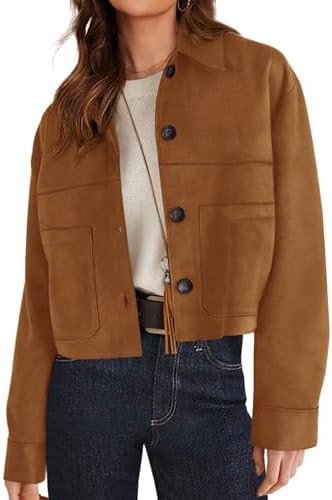 PRETTYGARDEN Women's Faux Suede Cropped Jacket Casual Lightweight Fall Fashion 2025 Winter Coats ... | Amazon (US)