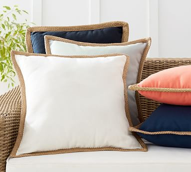 Faux Natural Fiber Trim Indoor/Outdoor Pillows | Pottery Barn (US)