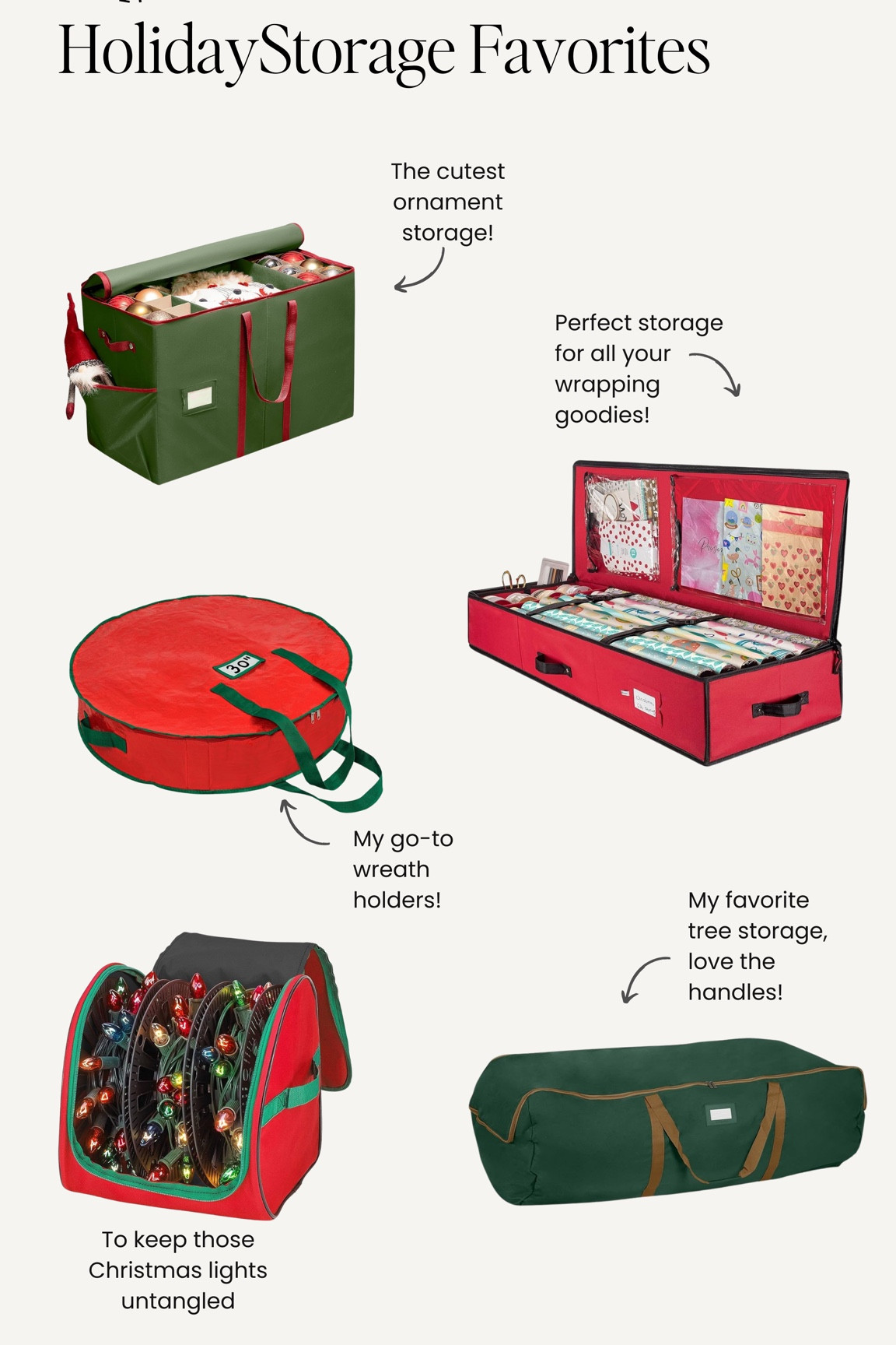 Some of the best Amazon holiday storage!

Amazon holiday / Amazon organization / Amazon finds / Holiday storage / Christmas storage / Wreath storage / Ornament storage / Ornament organization / Christmas lights organizer / Christmas tree storage / Wrapping paper storage / Wrapping paper organizer / Wrapping paper holder

#LTKhome #LTKSeasonal #LTKHoliday