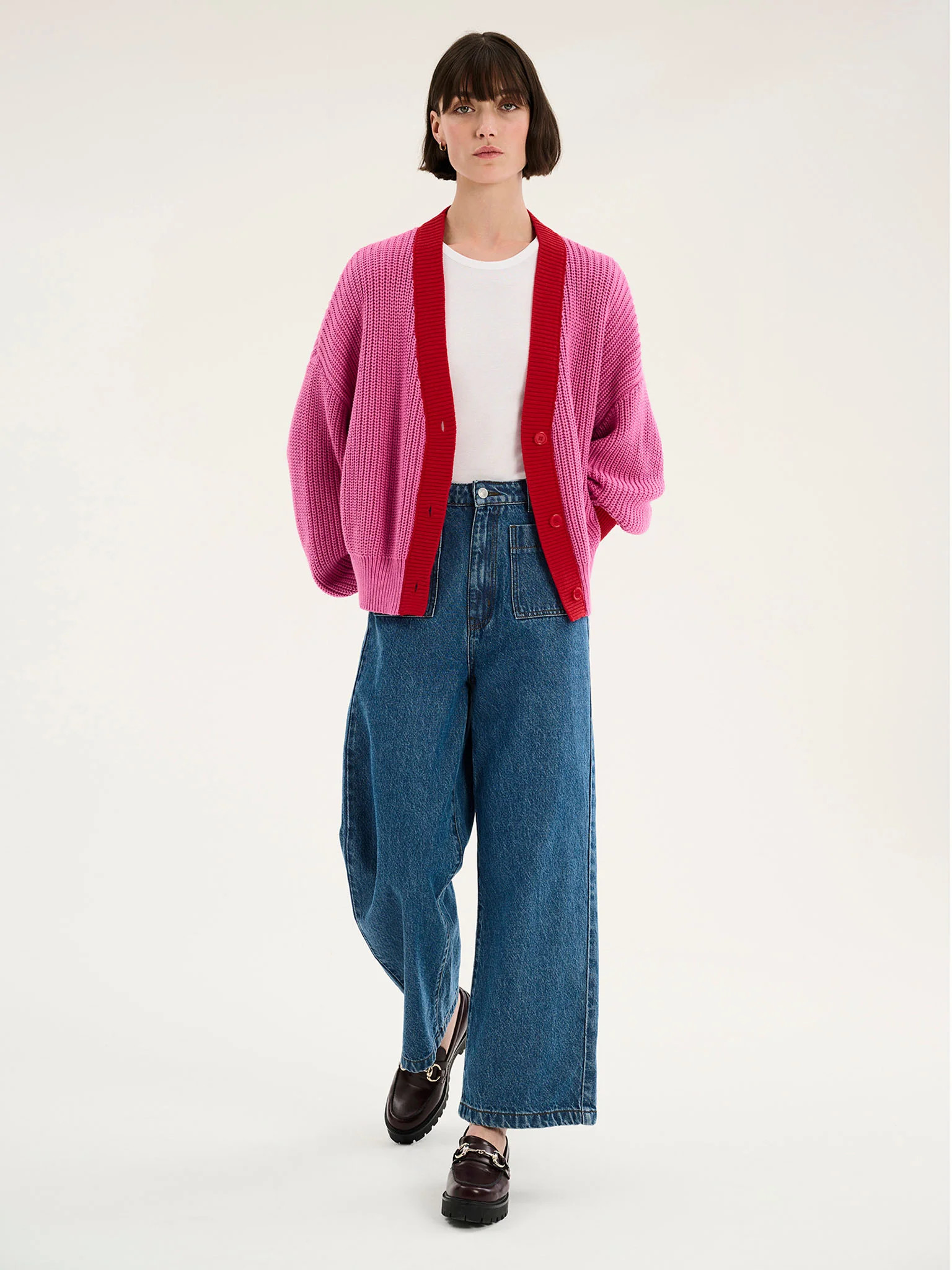 Hopper Cardigan in Pink and Red | OMNES | Knitwear | Sustainable & Affordable Clothing | Shop Wom... | OMNES UK