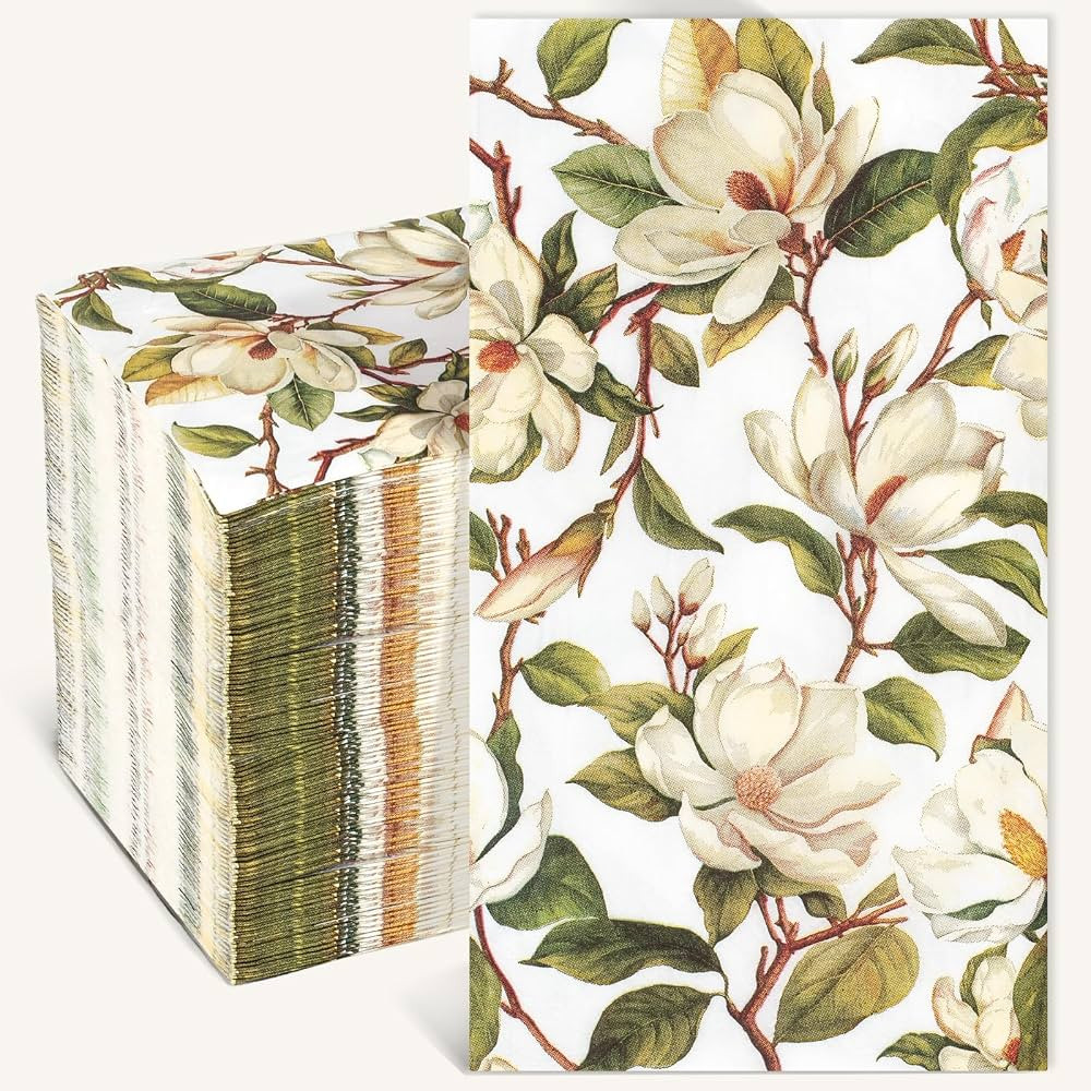 Homlouue Vintage Magnolia Flower Napkins, 100PCS 3 Ply Floral Paper Napkins, Bathroom Napkins Gue... | Amazon (US)