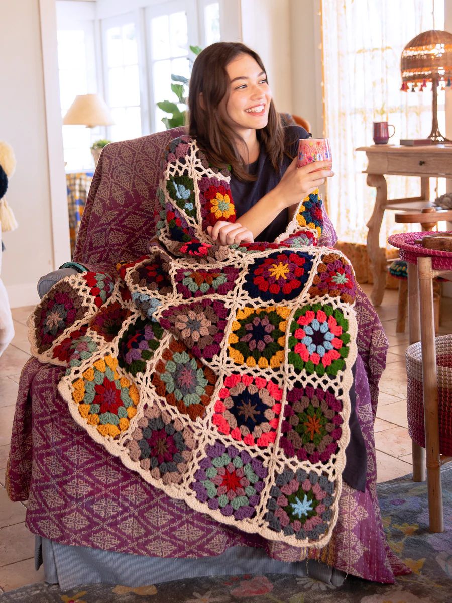 Granny Square Crochet Throw Blanket - Multicolored | Natural Life