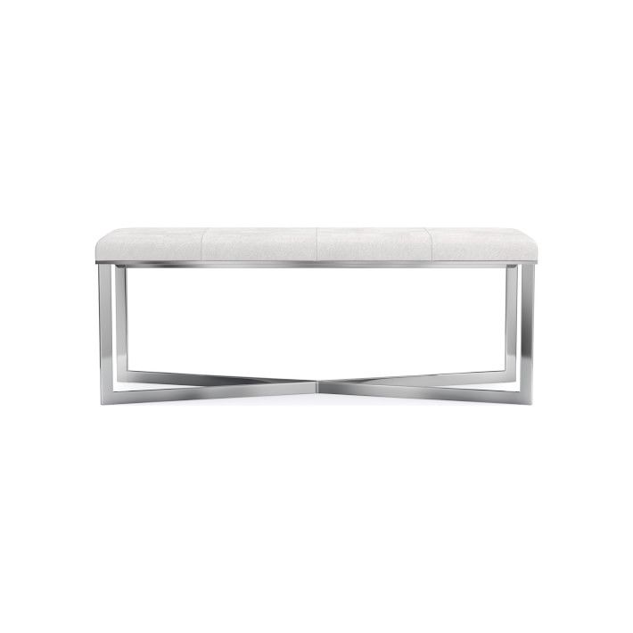 Hair On Hide Bench, White, Polished Nickel | Williams-Sonoma