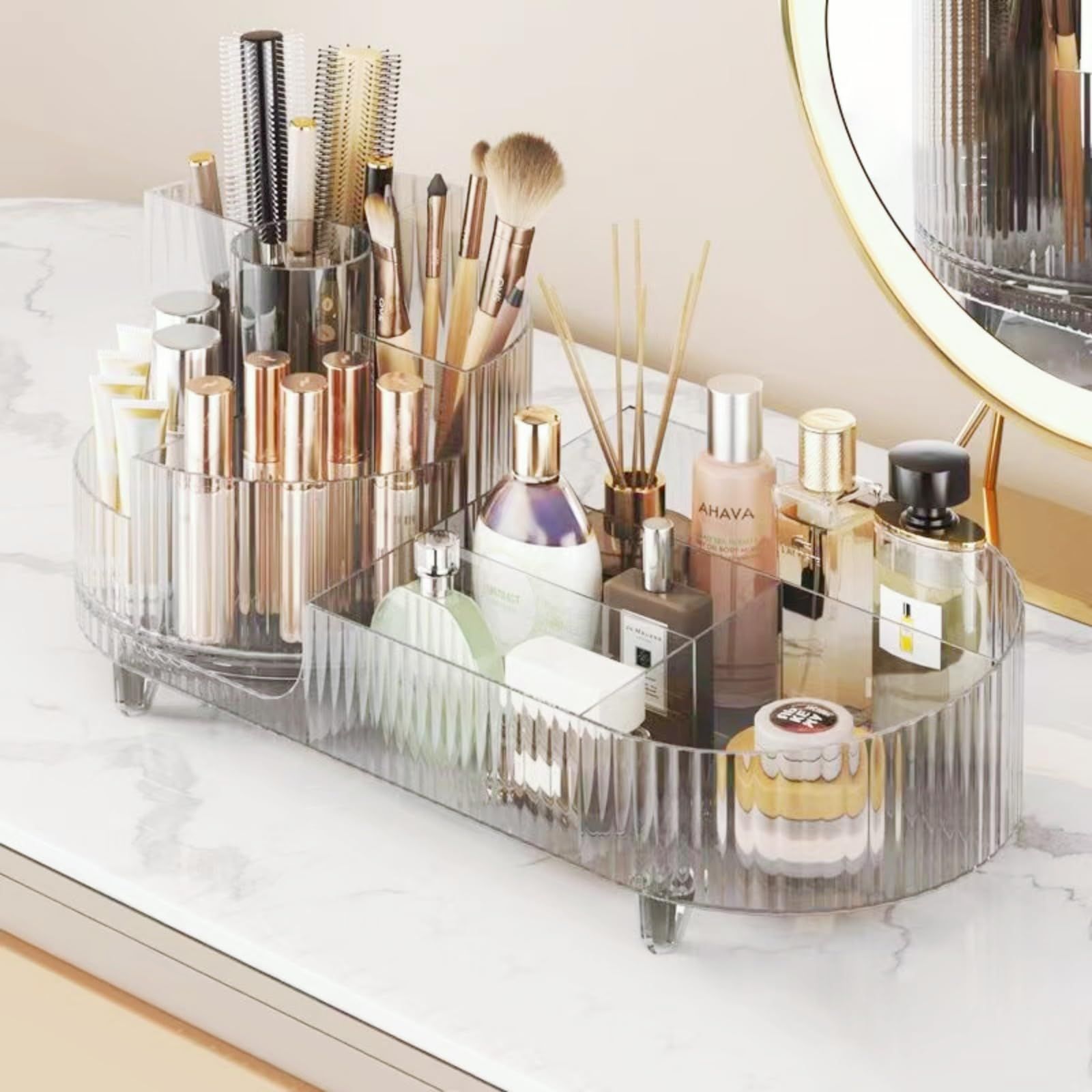 Rotating makeup organizer,Large Capacity Cosmetic Display Case, easy to hold all of your makeup products, at least 20 makeup brushes/eyeliner,10 lipsticks,8 skincare products(Crystal Clear) | Amazon (US)