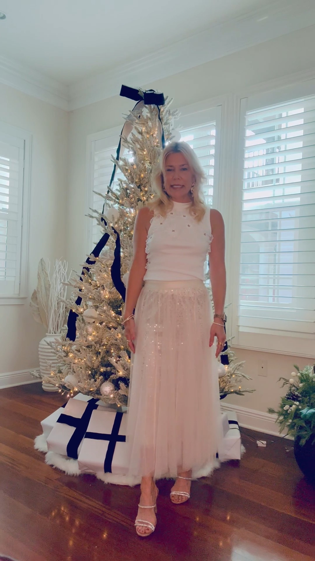 This tulle overlay sequin skirt and appliqué top is festive and fun yet comfortable and easy to wear over the holidays around. Skirt is from Z•AA Studio (St. Petersburg, Fl).

#LTKootd #LTKHoliday #LTKOver40