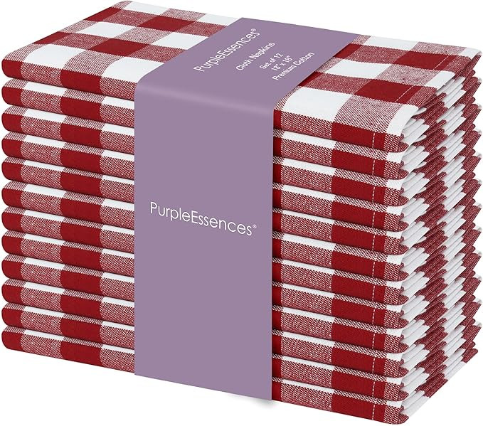 PurpleEssences Buffalo Plaid Cloth Napkins - Mitered Corners - Spring Easter Summer - Gingham Che... | Amazon (US)