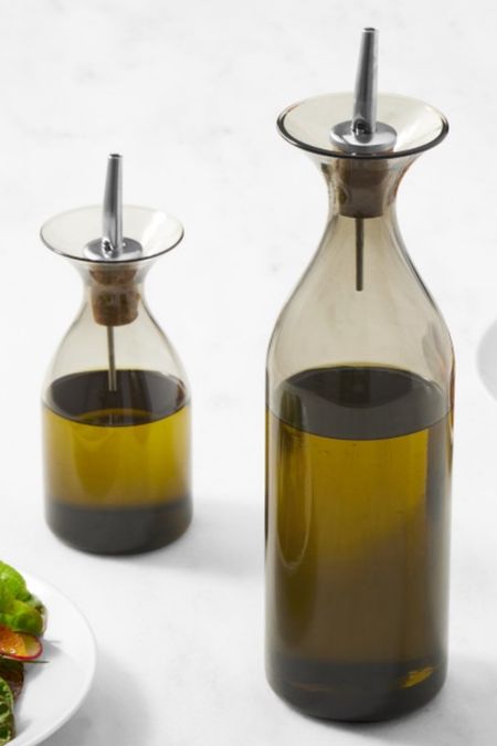 Kitchen tray decor 
Olive oil dispenser 
Salt and Pepper mills
