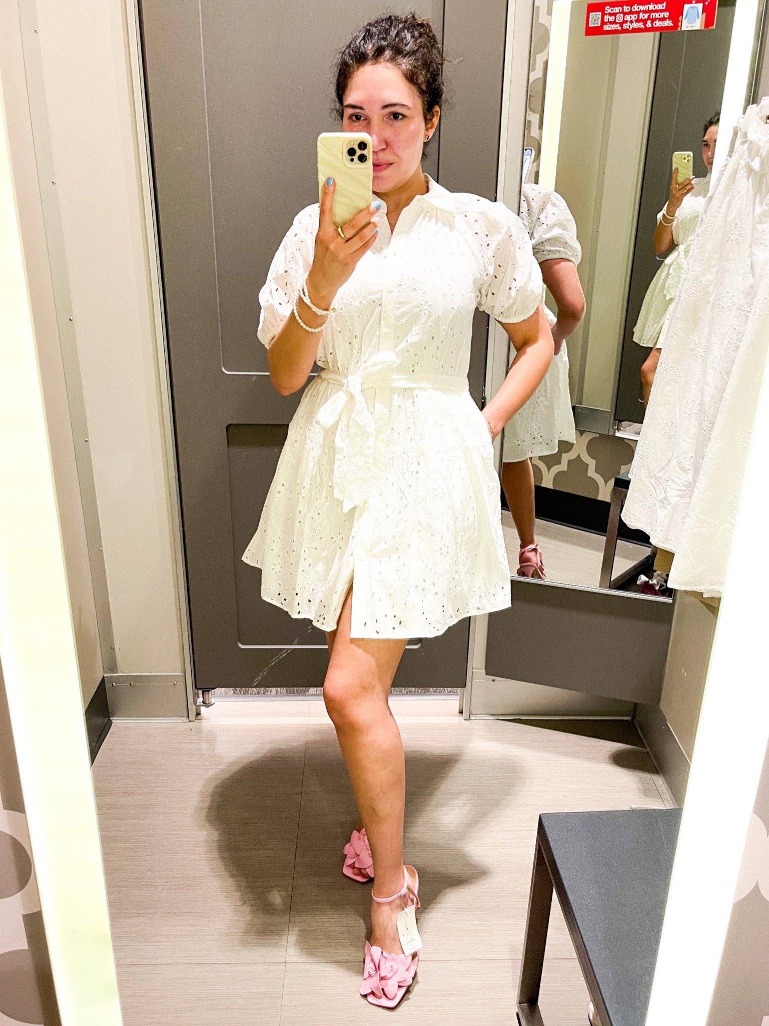 Target dress - wearing Small, fits TTS. Spring outfit, spring dress, easter outfit, vacation outfit, resort wear, white dress, pink heels, sandals 

#LTKstyletip #LTKfindsunder50