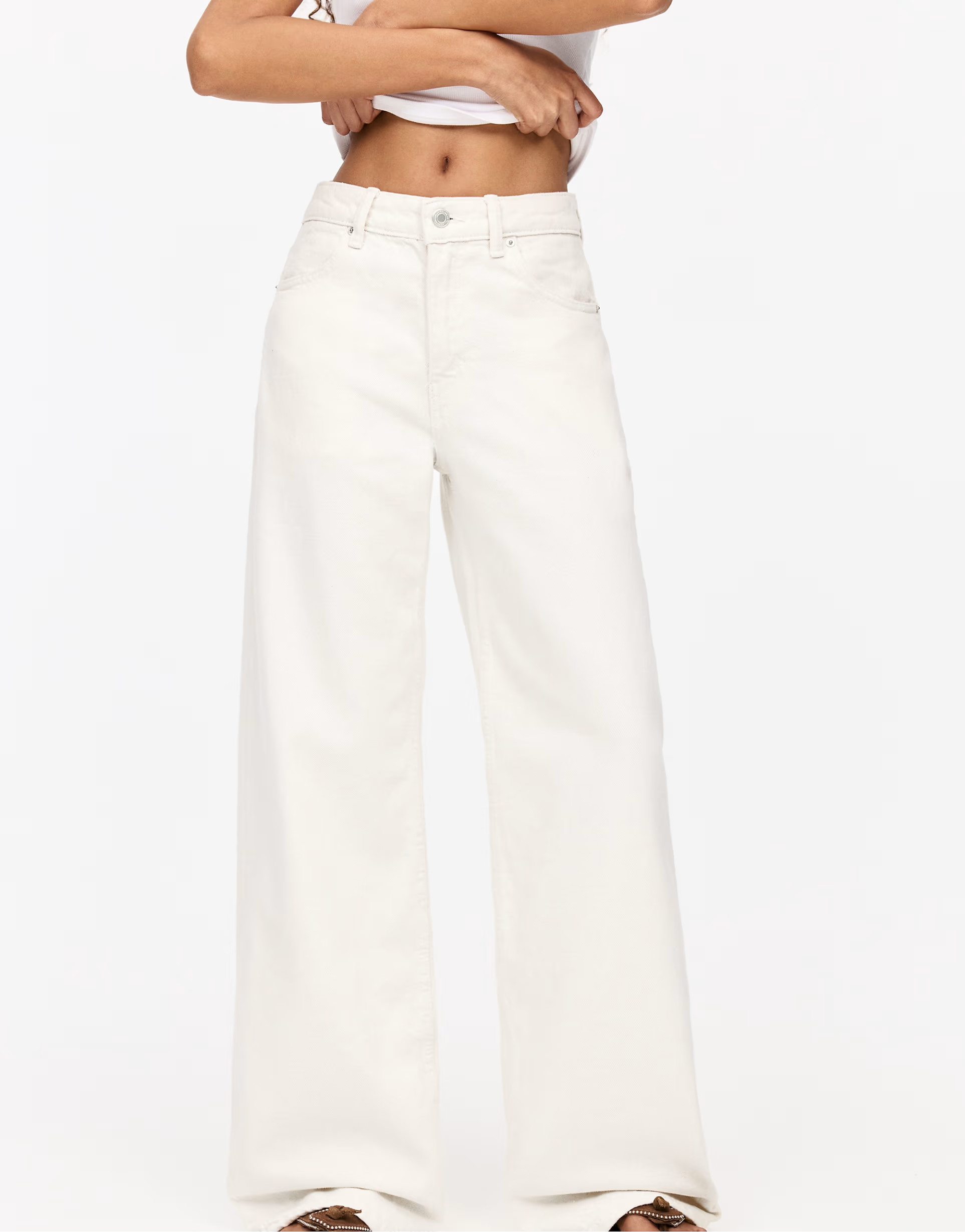 Pull&Bear high waist wide leg jeans in beige | ASOS (Global)