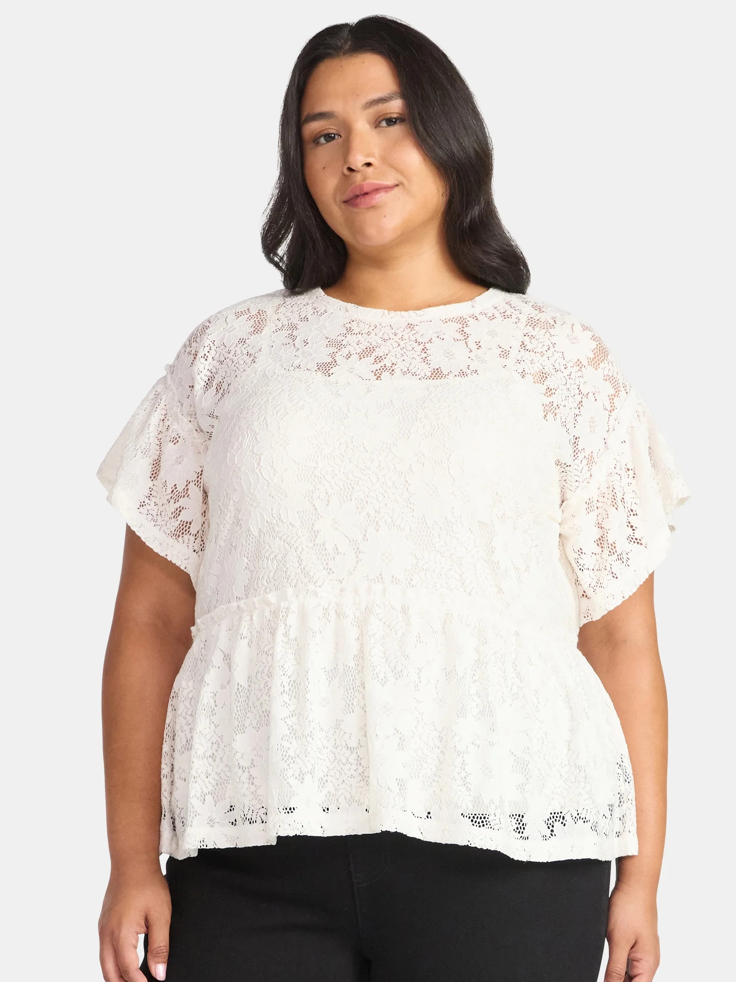 Terra & Sky Women's Plus Lace Peplum Top, Sizes 0X-5X | Walmart (US)